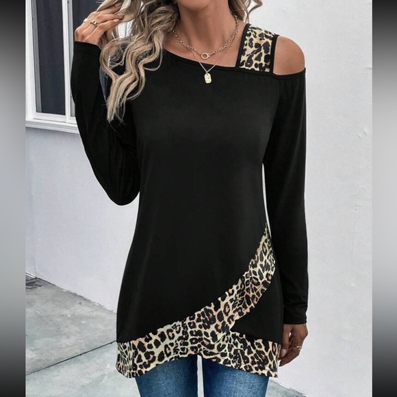 Boho leopard print cold shoulder top - Picture 6 of 6